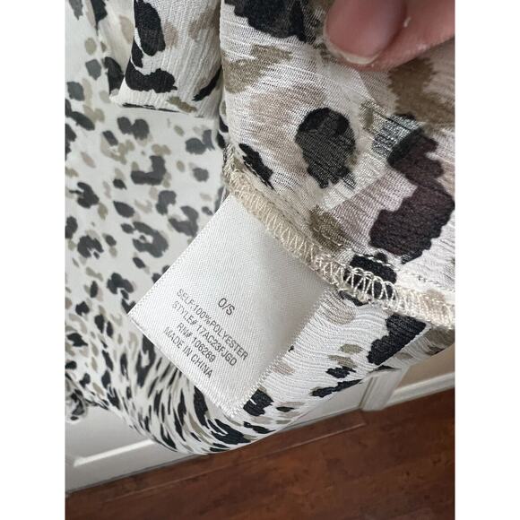 White Animal Leopard Print Sheer Lightweight Flare Sleeve Topper Kimono Large - Picture 5 of 10